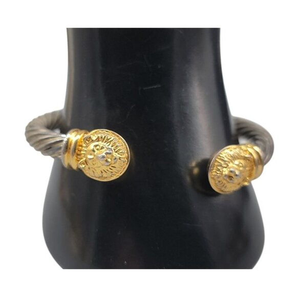 Twisted Cable Open Cuff Bracelet Lion Head End Caps Adjustable Silver/Gold Tone - Picture 9 of 16